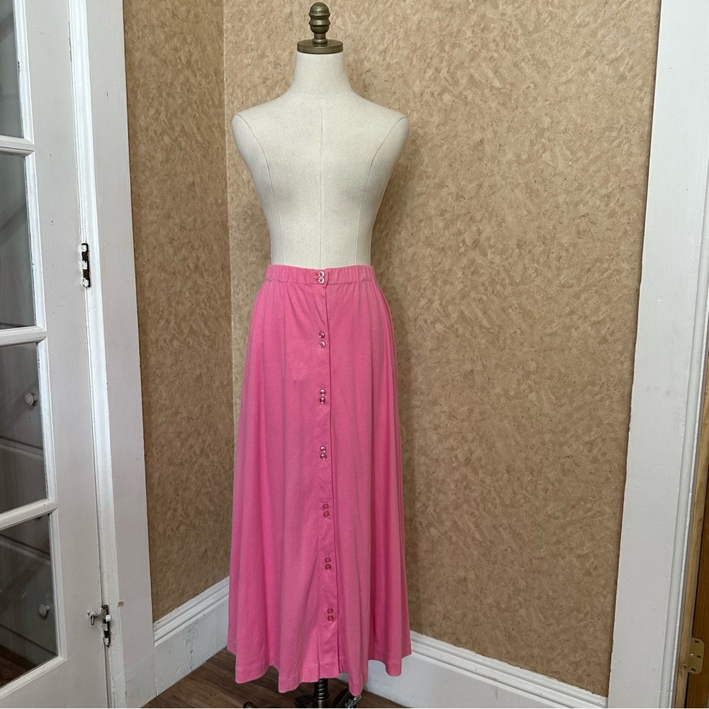 VTG 80s NWT Bright Pink Button Front Midi Maxi Skirt